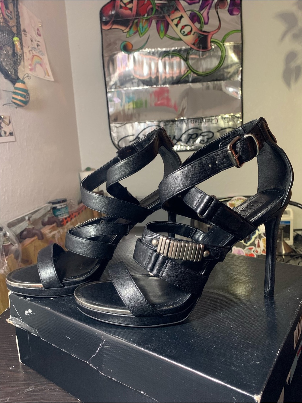 DKNY Strappy heels with silver detailing
